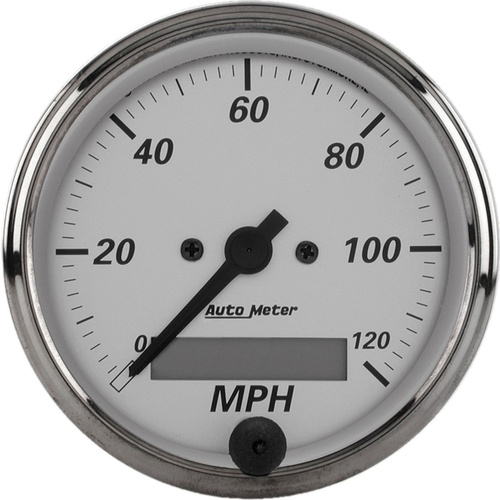 Autometer Gauge, American Platinum, Speedometer, 3 1/8 in., 120mph, Electric Programmable, Each