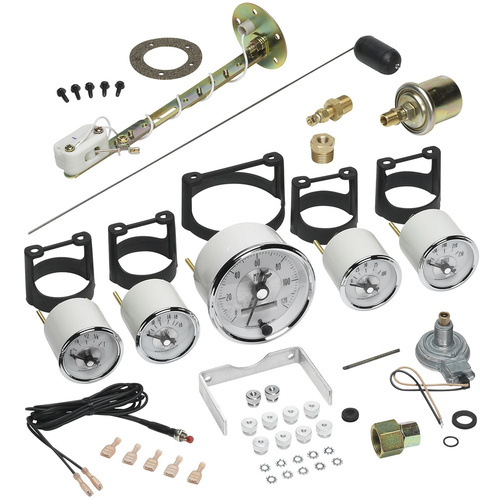 Autometer Gauge Kit, Prestige, Speedometer, 3 3/8 in. & 2 1/16 in., Electrical, w/ LCD Odometer, Pearl, Set of 5