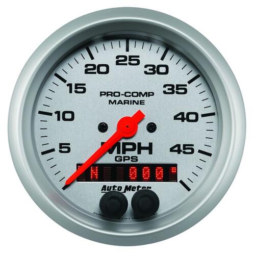 Autometer Gauge, Speedometer, 3 3/8", 50Mph, Gps, Marine Silver, Marine Silver Ultra-Lite