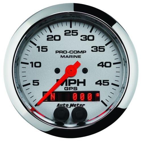 Autometer Gauge, Speedometer, 3 3/8", 50Mph, Gps, Marine Chrome, Marine Chrome Ultra-Lite