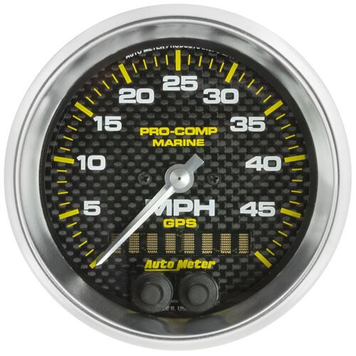 Autometer Gauge, Speedometer, 3 3/8", 50Mph, Gps, Marine Carbon Fiber, Marine Carbon Fiber
