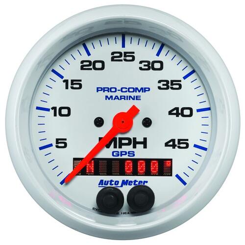 Autometer Gauge, Speedometer, 3 3/8", 50Mph, Gps, Marine White, Marine White
