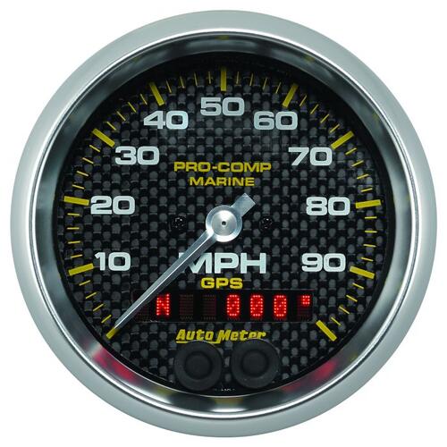 Autometer Gauge, Speedometer, 3 3/8", 100Mph, Gps, Marine Carbon Fiber, Marine Carbon Fiber
