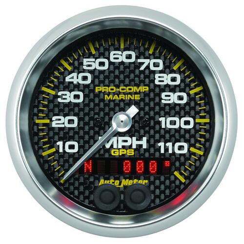 Autometer Gauge, Speedometer, 3 3/8", 120Mph, Gps, Marine Carbon Fiber, Marine Carbon Fiber