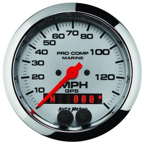 Autometer Gauge, Speedometer, 3 3/8", 140Mph, Gps, Marine Chrome, Marine Chrome Ultra-Lite