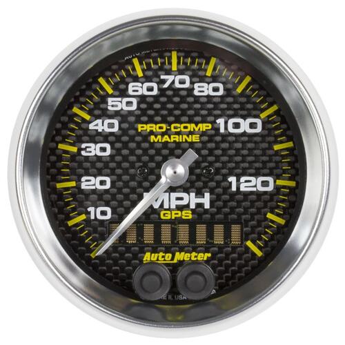 Autometer Gauge, Speedometer, 3 3/8", 140Mph, Gps, Marine Carbon Fiber, Marine Carbon Fiber