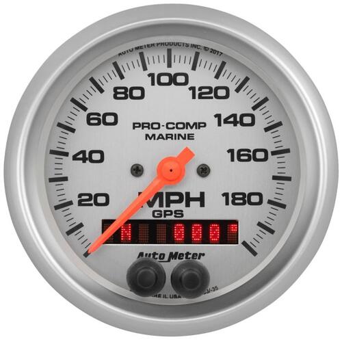 Autometer Gauge, Speedometer, 3 3/8", 200Mph, Gps, Marine Silver, Marine Silver Ultra-Lite