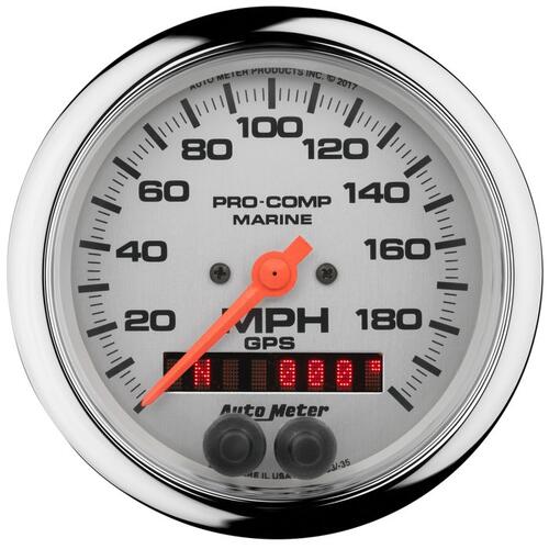Autometer Gauge, Speedometer, 3 3/8", 200Mph, Gps, Marine Chrome, Marine Chrome Ultra-Lite