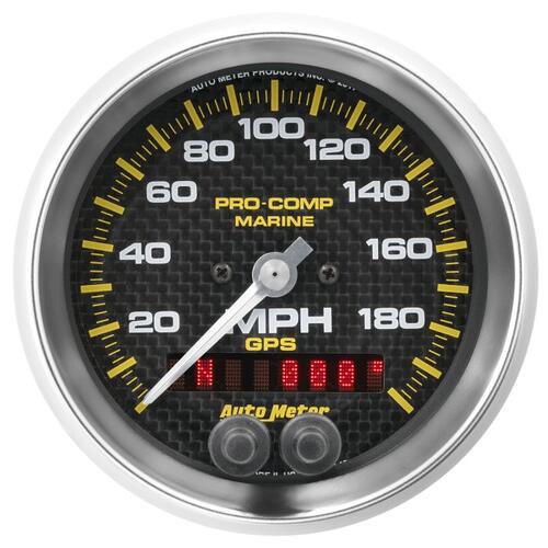 Autometer Gauge, Speedometer, 3 3/8", 200Mph, Gps, Marine Carbon Fiber, Marine Carbon Fiber