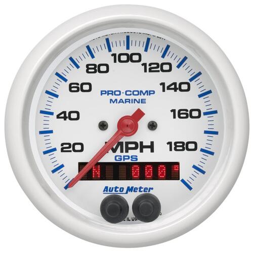 Autometer Gauge, Speedometer, 3 3/8", 200Mph, Gps, Marine White, Marine White