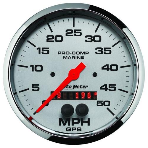 Autometer Gauge, Speedometer, 5", 50Mph, Gps, Marine Chrome, Marine Chrome Ultra-Lite