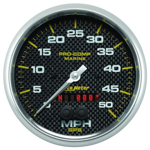 Autometer Gauge, Speedometer, 5", 50Mph, Gps, Marine Carbon Fiber, Marine Carbon Fiber