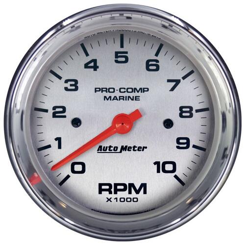 Autometer Gauge, Tachometer, 3 3/8", 10K Rpm, Marine Chrome, Marine Chrome Ultra-Lite