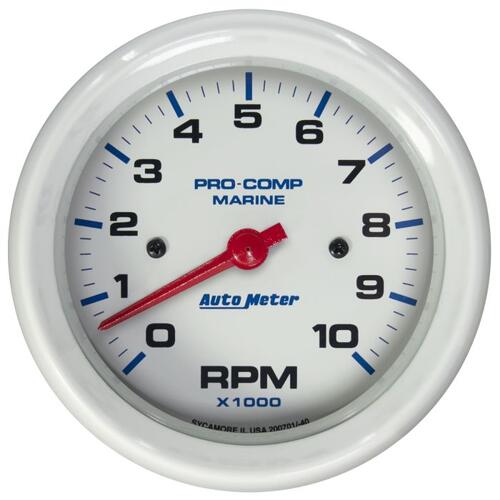 Autometer Gauge, Tachometer, 3 3/8", 10K Rpm, Marine White, Marine White