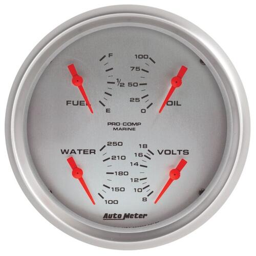 Autometer Gauge, Quad, 5", 240Ωe-33Ωf, Elec, Marine Silver , Marine Silver Ultra-Lite