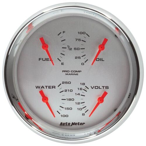 Autometer Gauge, Quad, 5", 240Ωe-33Ωf, Elec, Marine Chrome , Marine Chrome Ultra-Lite