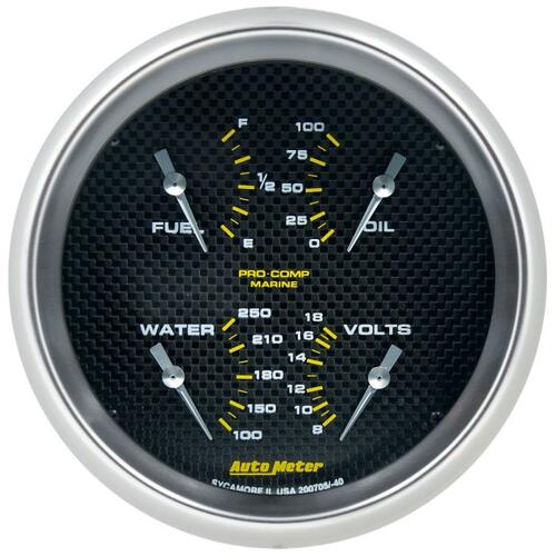 Autometer Gauge, Quad, 5", 240Ωe-33Ωf, Elec, Marine Carbon Fiber, Marine Carbon Fiber