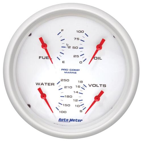 Autometer Gauge, Quad, 5", 240Ωe-33Ωf, Elec, Marine White, Marine White