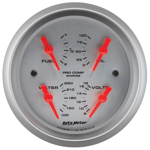 Autometer Gauge, Quad, 3-3/8", 240Ωe-33Ωf, Elec, Marine Silver , Marine Silver Ultra-Lite