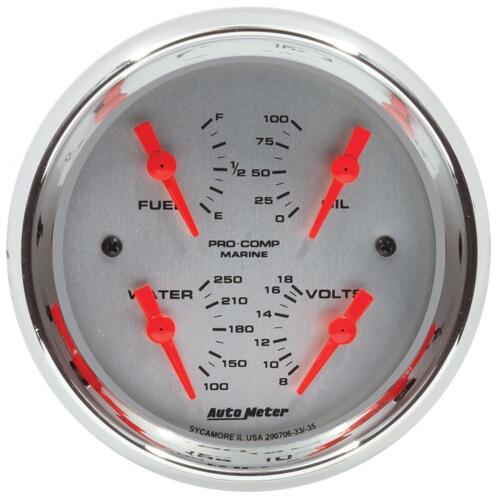 Autometer Gauge, Quad, 3-3/8", 240Ωe-33Ωf, Elec, Marine Chrome , Marine Chrome Ultra-Lite