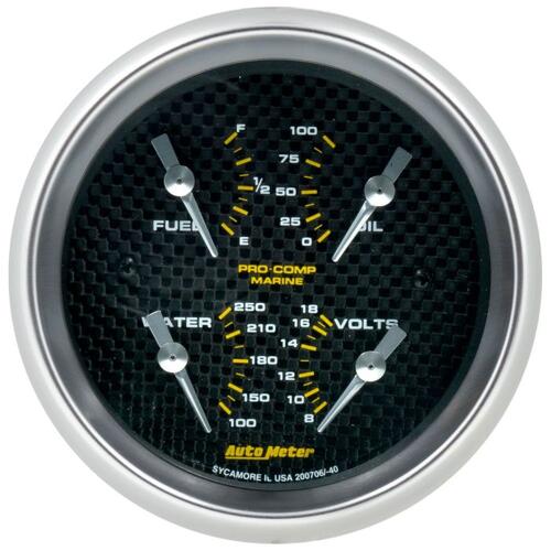 Autometer Gauge, Quad, 3-3/8", 240Ωe-33Ωf, Elec, Marine Carbon Fiber, Marine Carbon Fiber