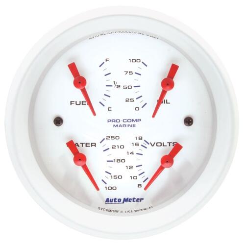 Autometer Gauge, Quad, 3-3/8", 240Ωe-33Ωf, Elec, Marine White, Marine White