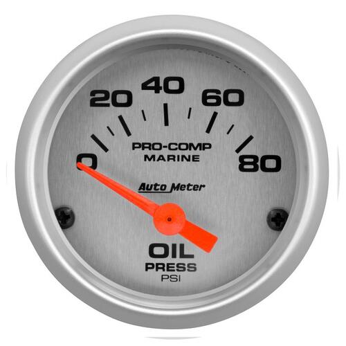 Autometer Gauge, Oil Pressure, 2 1/16", 80Psi, Electric, Marine Silver, Marine Silver Ultra-Lite