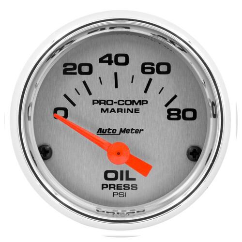 Autometer Gauge, Oil Pressure, 2 1/16", 80Psi, Electric, Marine Chrome, Marine Chrome Ultra-Lite