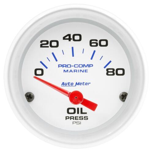 Autometer Gauge, Oil Pressure, 2 1/16", 80Psi, Electric, Marine White, Marine White