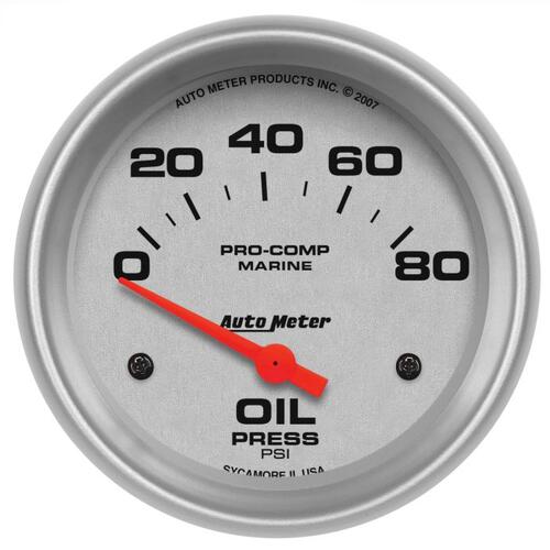 Autometer Gauge, Oil Pressure, 2 5/8", 80Psi, Electric, Marine Silver, Marine Silver Ultra-Lite