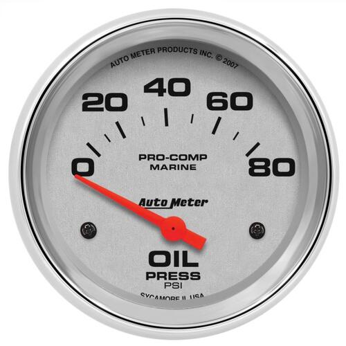 Autometer Gauge, Oil Pressure, 2 5/8", 80Psi, Electric, Marine Chrome, Marine Chrome Ultra-Lite