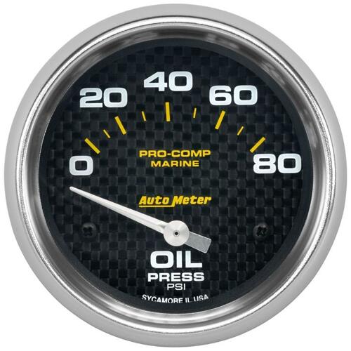 Autometer Gauge, Oil Pressure, 2 5/8", 80Psi, Electric, Marine Carbon Fiber, Marine Carbon Fiber