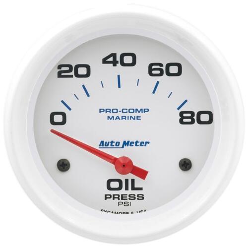 Autometer Gauge, Oil Pressure, 2 5/8", 80Psi, Electric, Marine White, Marine White