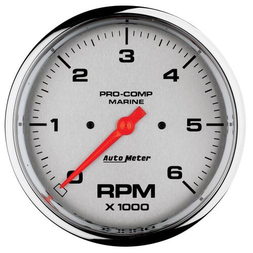 Autometer Gauge, Tachometer, 5", 6K Rpm, Marine Chrome, Marine Chrome Ultra-Lite