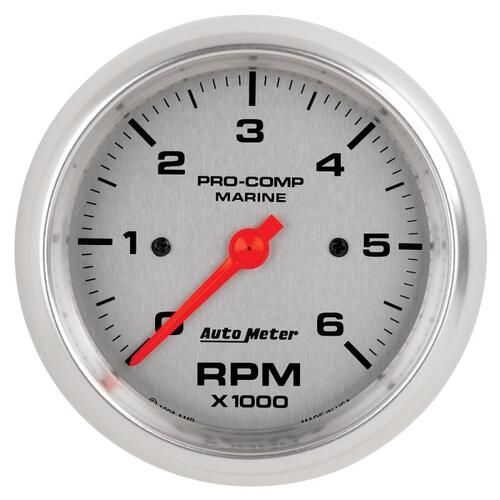 Autometer Gauge, Tachometer, 3 3/8", 6K Rpm, Marine Silver, Marine Silver Ultra-Lite