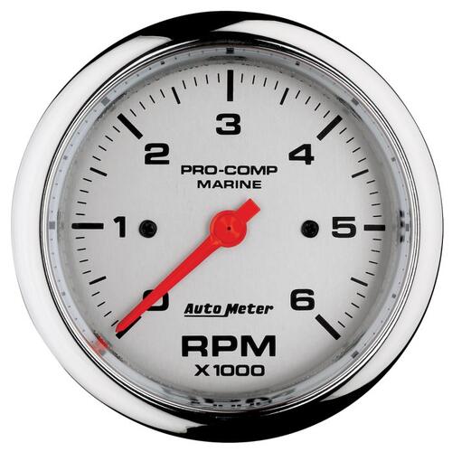 Autometer Gauge, Tachometer, 3 3/8", 6K Rpm, Marine Chrome, Marine Chrome Ultra-Lite