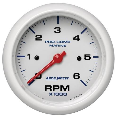 Autometer Gauge, Tachometer, 3 3/8", 6K Rpm, Marine White, Marine White
