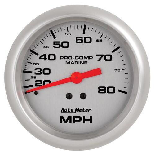 Autometer Gauge, Speedometer, 3 3/8", 80Mph, Mechanical, Marine Silver, Marine Silver Ultra-Lite