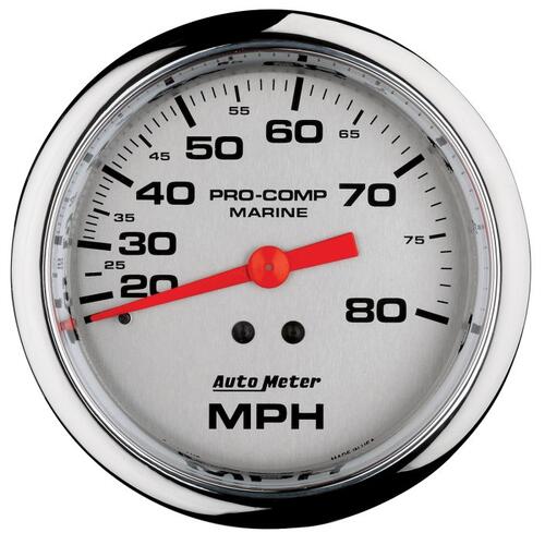 Autometer Gauge, Speedometer, 3 3/8", 80Mph, Mechanical, Marine Chrome, Marine Chrome Ultra-Lite