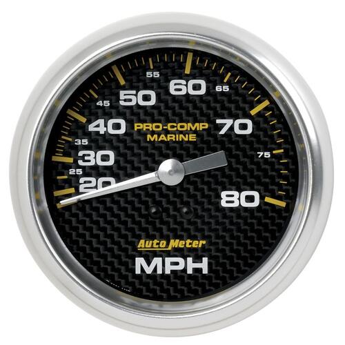 Autometer Gauge, Speedometer, 3 3/8", 80Mph, Mechanical, Marine Carbon Fiber, Marine Carbon Fiber