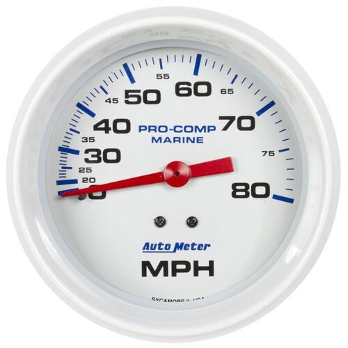 Autometer Gauge, Speedometer, 3 3/8", 80Mph, Mechanical, Marine White, Marine White