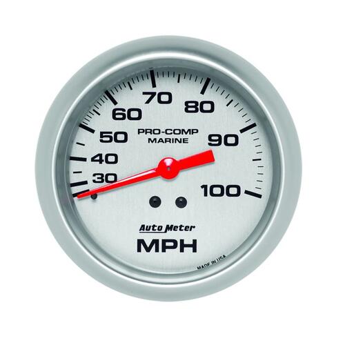 Autometer Gauge, Speedometer, 3 3/8", 100Mph, Mechanical, Marine Silver, Marine Silver Ultra-Lite