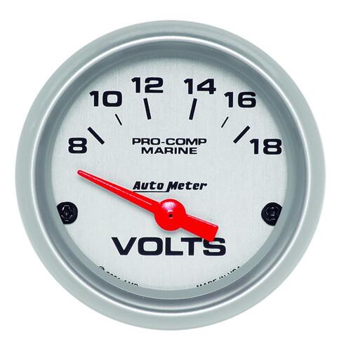 Autometer Gauge, Voltmeter, 2 1/16", 18V, Electric, Marine Silver, Marine Silver Ultra-Lite