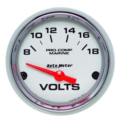 Autometer Gauge, Voltmeter, 2 1/16", 18V, Electric, Marine Chrome, Marine Chrome Ultra-Lite