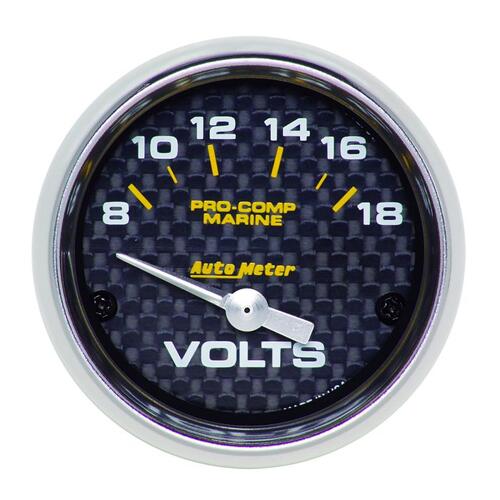 Autometer Gauge, Voltmeter, 2 1/16", 18V, Electric, Marine Carbon Fiber, Marine Carbon Fiber