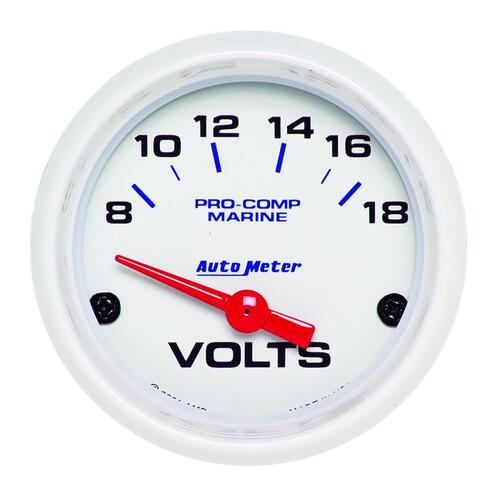 Autometer Gauge, Voltmeter, 2 1/16", 18V, Electric, Marine White, Marine White