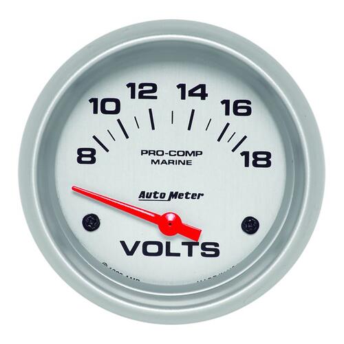 Autometer Gauge, Voltmeter, 2 5/8", 18V, Electric, Marine Silver, Marine Silver Ultra-Lite