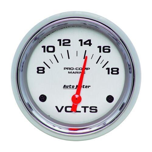 Autometer Gauge, Voltmeter, 2 5/8", 18V, Electric, Marine Chrome, Marine Chrome Ultra-Lite