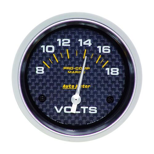 Autometer Gauge, Voltmeter, 2 5/8", 18V, Electric, Marine Carbon Fiber, Marine Carbon Fiber