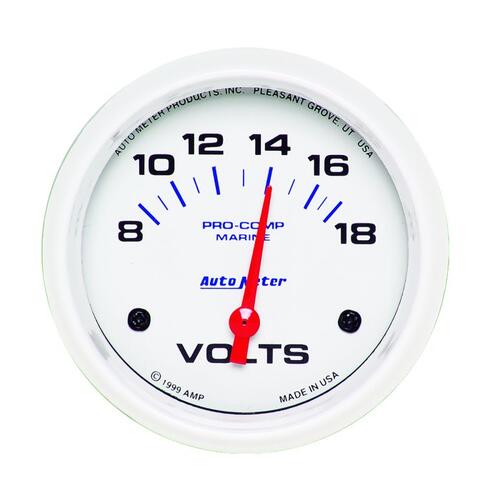 Autometer Gauge, Voltmeter, 2 5/8", 18V, Electric, Marine White, Marine White